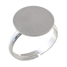 Silver Plated Adjustable Ring w-15mm Flat Pad