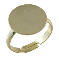 Gold Plated Adjustable Ring w-15mm Flat Pad - Pack of 2