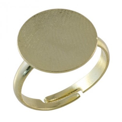 Gold Plated Adjustable Ring w-15mm Flat Pad