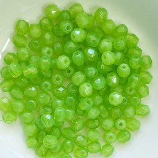 4mm Czech Firepolish Beads - Semi-Opaque Bright Green - Pack of 50