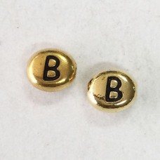 6x7mm Tierracast Alphabet Beads - 22K Antique Gold Plated - “B” - Pack of 2
