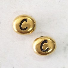 6x7mm Tierracast Alphabet Beads - 22K Antique Gold Plated - “C” - Pack of 2