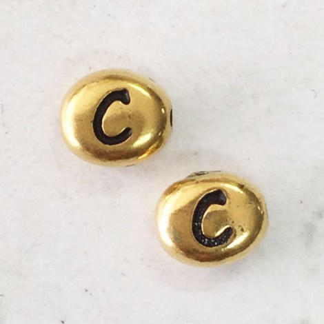 6x7mm Tierracast Alphabet Beads - 22K Antique Gold Plated - “C” - Pack of 2