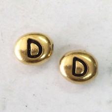 6x7mm Tierracast Alphabet Beads - 22K Antique Gold Plated - “D” - Pack of 2