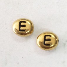 6x7mm Tierracast Alphabet Beads - 22K Antique Gold Plated - “E” - Pack of 2