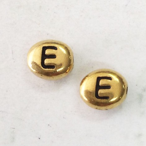 6x7mm Tierracast Alphabet Beads - 22K Antique Gold Plated - “E” - Pack of 2