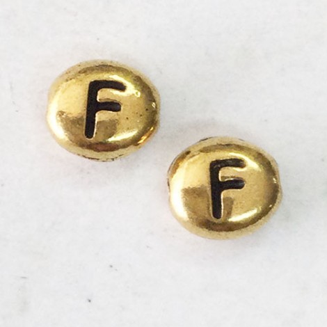 6x7mm TierraCast Alphabet Beads - 22K Antique Gold Plated - “F” - Pack of 2