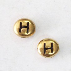6x7mm TierraCast Alphabet Beads - 22K Antique Gold Plated - “H” - Pack of 2
