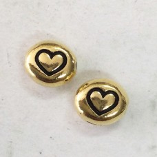 6x7mm TierraCast Flat Oval Heart Beads - Antique 22K Gold Plated - Pack of 2