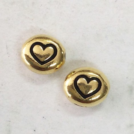 6x7mm TierraCast Flat Oval Heart Beads - Antique 22K Gold Plated - Pack of 2