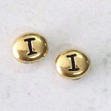 6x7mm TierraCast Alphabet Beads - 22K Antique Gold Plated - “I” - Pack of 2