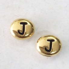 6x7mm TierraCast Alphabet Beads - 22K Antique Gold Plated - “J” - Pack of 2