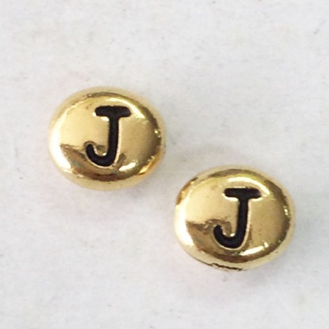 6x7mm TierraCast Alphabet Beads - 22K Antique Gold Plated - “J” - Pack of 2