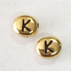 6x7mm TierraCast Alphabet Beads - 22K Antique Gold Plated - “K” - Pack of 2