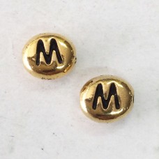 6x7mm TierraCast Alphabet Beads - 22K Antique Gold Plated - “M” - Pack of 2