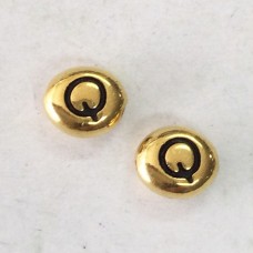 6x7mm TierraCast Alphabet Beads - 22K Antique Gold Plated - “Q” - Pack of 2