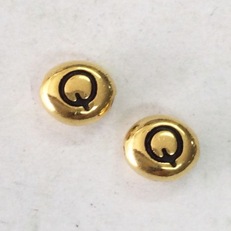 6x7mm TierraCast Alphabet Beads - 22K Antique Gold Plated - “Q” - Pack of 2