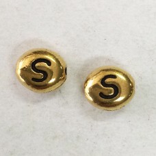 6x7mm TierraCast Alphabet Beads - 22K Antique Gold Plated - “S” - Pack of 2