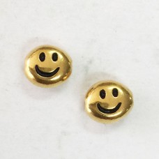 6x7mm TierraCast Flat Oval Smiley Beads - Antique 22K Gold Plated  - Pack of 2