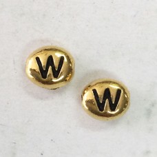 6x7mm TierraCast Alphabet Beads - 22K Antique Gold Plated - “W” - Pack of 2