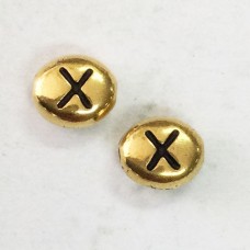 6x7mm TierraCast Alphabet Beads - 22K Antique Gold Plated - “X” - Pack of 2