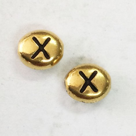 6x7mm TierraCast Alphabet Beads - 22K Antique Gold Plated - “X” - Pack of 2
