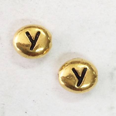 6x7mm TierraCast Alphabet Beads - 22K Antique Gold Plated - “Y” - Pack of 2