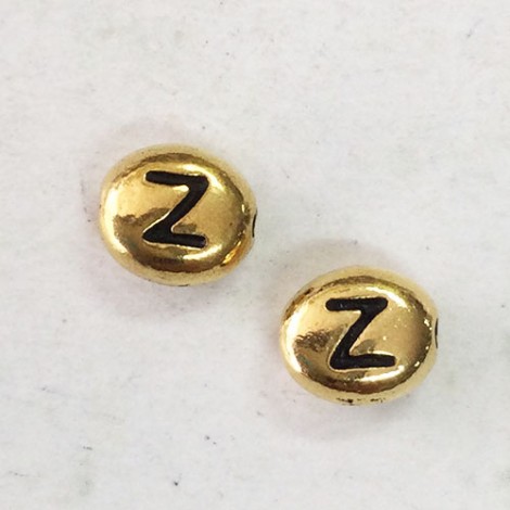 6x7mm TierraCast Alphabet Beads - 22K Antique Gold Plated - “Z” - Pack of 2