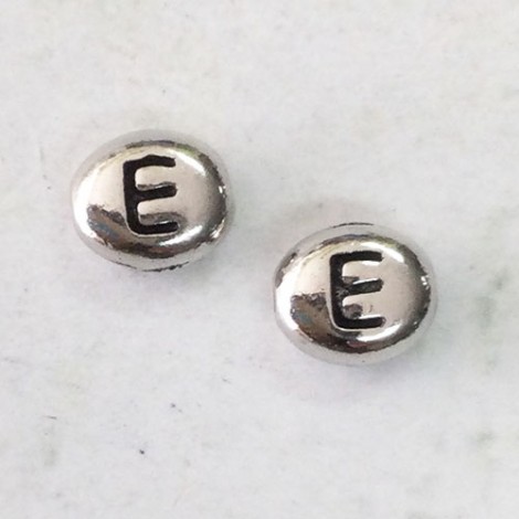 6x7mm Tierracast Alphabet Beads - Antique Silver Plated - “E” - Pack of 2