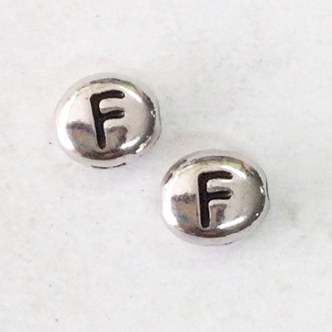 6x7mm TierraCast Alphabet Beads - Fine Silver Plated - “F” - Pack of 2