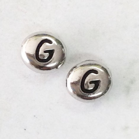 6x7mm TierraCast Alphabet Beads - Fine Silver Plated - “G” - Pack of 2