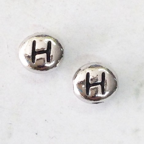 6x7mm TierraCast Alphabet Beads - Fine Silver Plated - “H” - Pack of 2