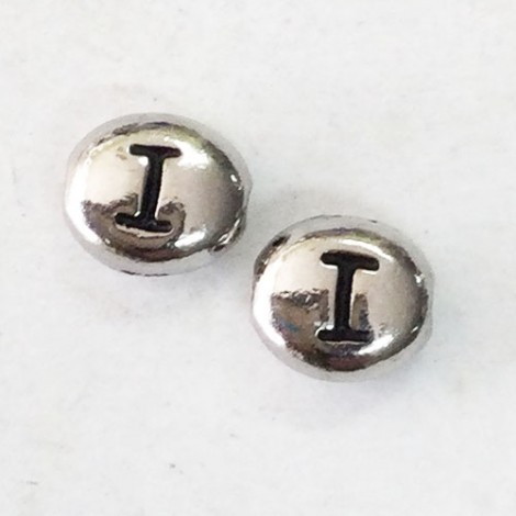 6x7mm TierraCast Alphabet Beads - Fine Silver Plated - “I” - Pack of 2