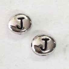 6x7mm TierraCast Alphabet Beads - Fine Silver Plated - “J” - Pack of 2