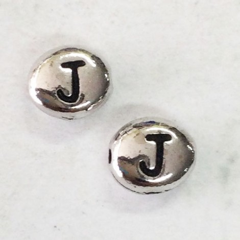 6x7mm TierraCast Alphabet Beads - Fine Silver Plated - “J” - Pack of 2