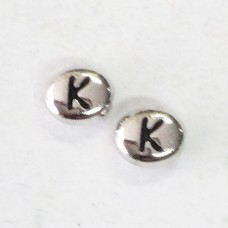 6x7mm TierraCast Alphabet Beads - Fine Silver Plated - “K” - Pack of 2