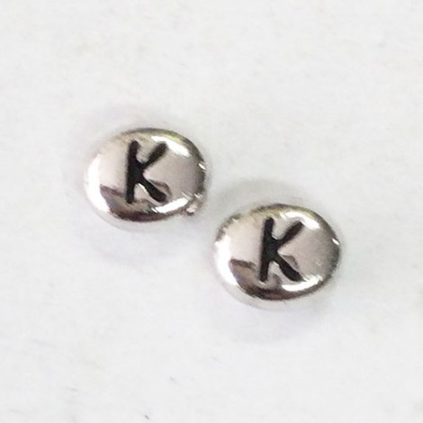 6x7mm TierraCast Alphabet Beads - Fine Silver Plated - “K” - Pack of 2