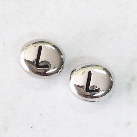 6x7mm TierraCast Alphabet Beads - Fine Silver Plated - “L” - Pack of 2