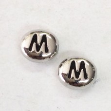 6x7mm TierraCast Alphabet Beads - Fine Silver Plated - “M” - Pack of 2