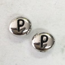 6x7mm TierraCast Alphabet Beads - Fine Silver Plated - “P” - Pack of 2