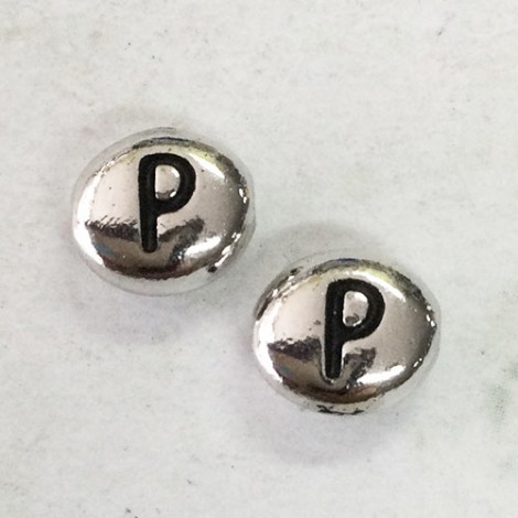 6x7mm TierraCast Alphabet Beads - Fine Silver Plated - “P” - Pack of 2