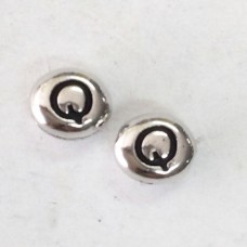 6x7mm TierraCast Alphabet Beads - Fine Silver Plated - “Q” - Pack of 2