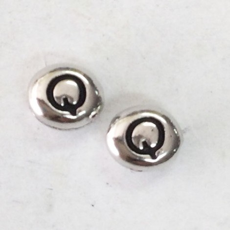 6x7mm TierraCast Alphabet Beads - Fine Silver Plated - “Q” - Pack of 2