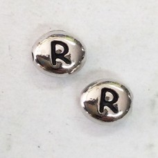 6x7mm TierraCast Alphabet Beads - Fine Silver Plated - “R” - Pack of 2