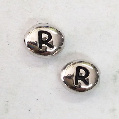 6x7mm TierraCast Alphabet Beads - Fine Silver Plated - “R” - Pack of 2