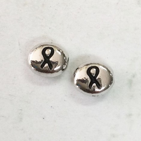 6x7mm TierraCast Flat Oval Ribbon Symbol Beads - Rhodium Plated - Pack of 2