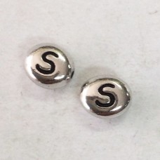 6x7mm TierraCast Alphabet Beads - Fine Silver Plated - “S” - Pack of 2