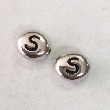 6x7mm TierraCast Alphabet Beads - Fine Silver Plated - “S” - Pack of 2