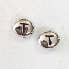 6x7mm TierraCast Alphabet Beads - Fine Silver Plated - “T” - Pack of 2
