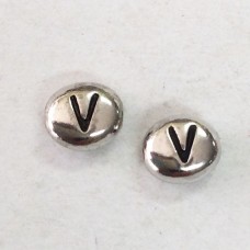 6x7mm TierraCast Alphabet Beads - Fine Silver Plated - “V” - Pack of 2